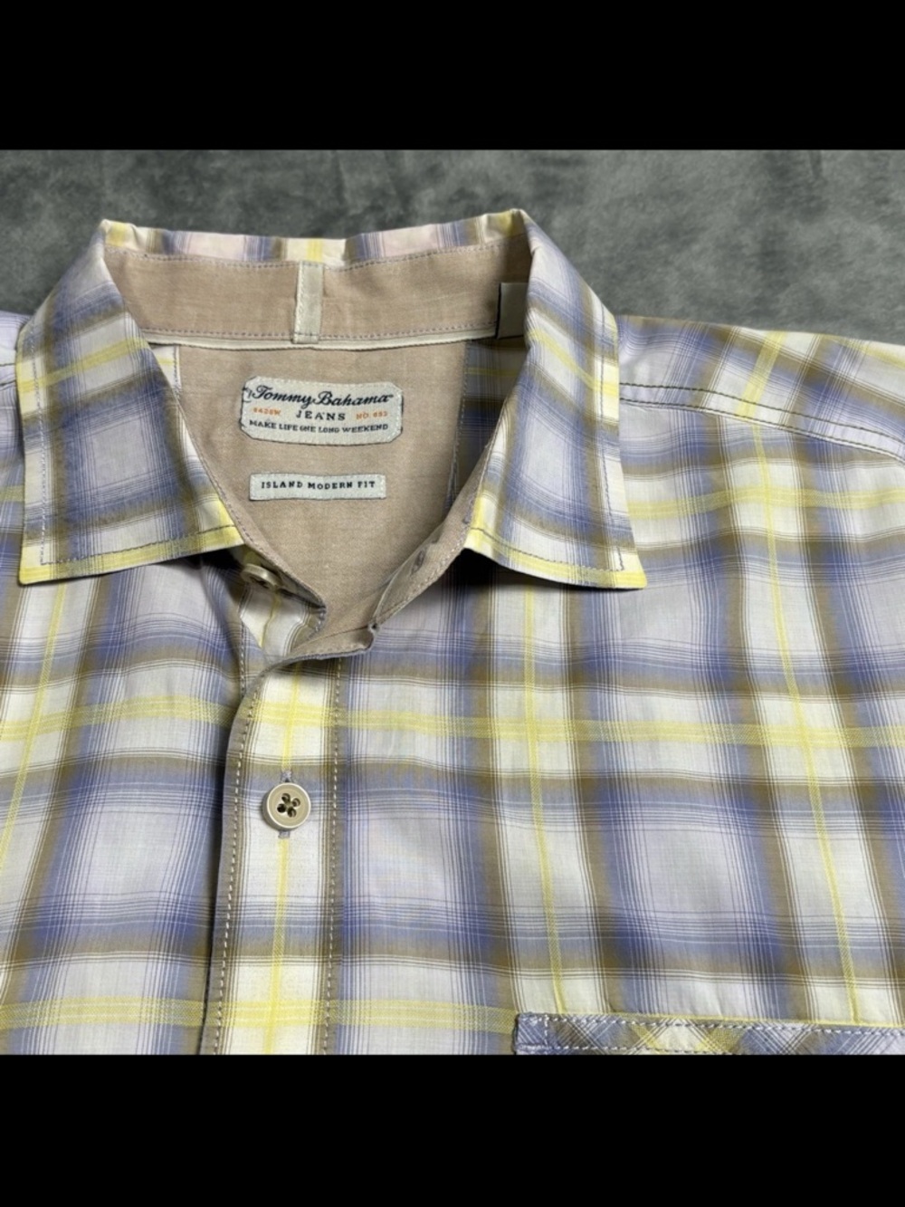 Tommy Bahama Men's Yellow & purple Plaid 100%Cotton Shirt